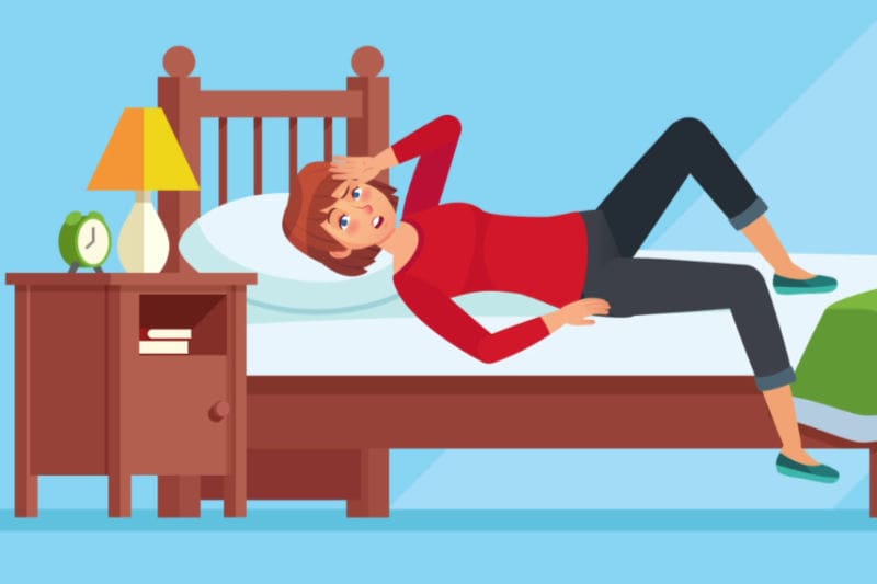 Cartoon Woman Exhausted on Bed